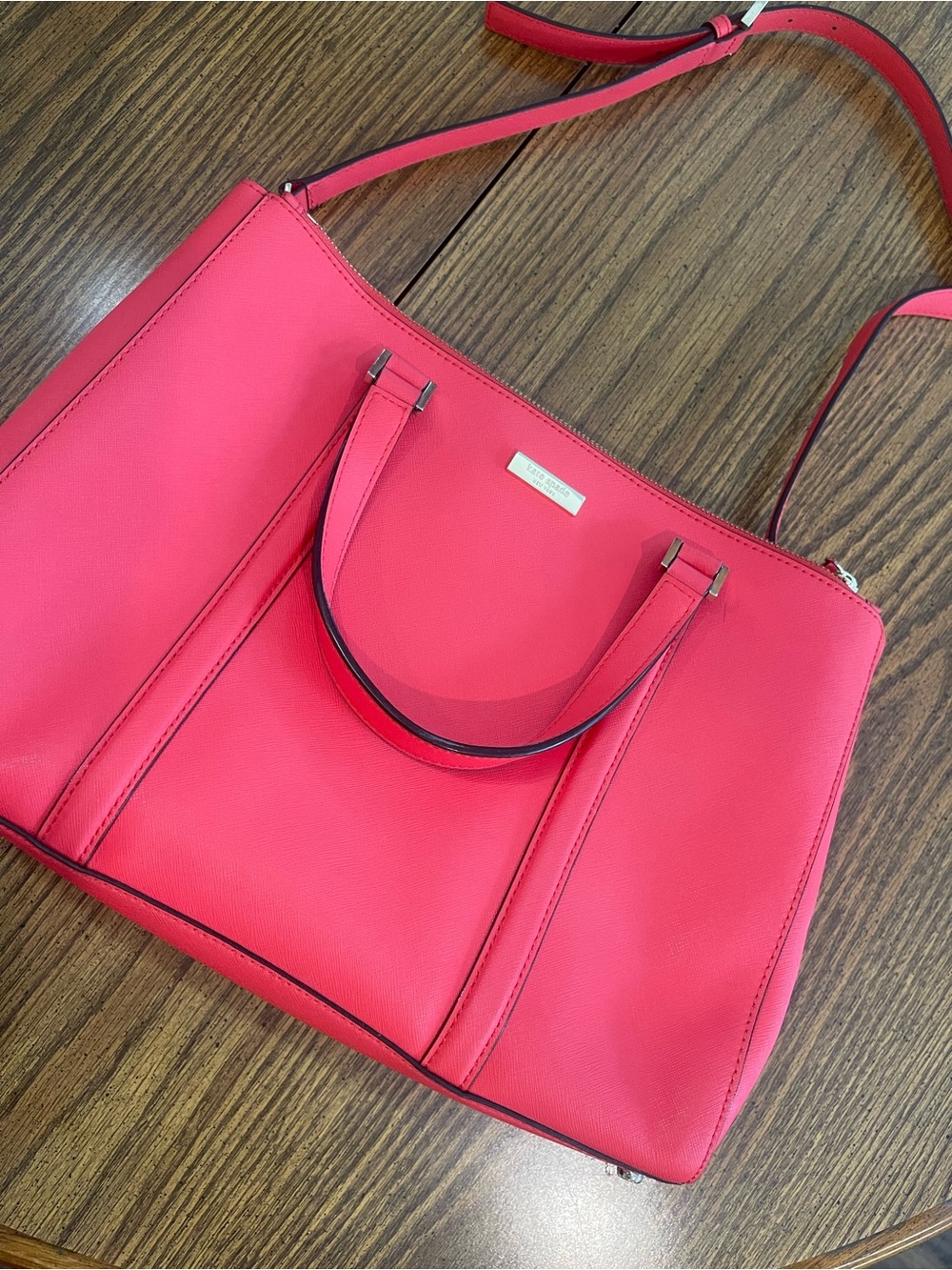 kate spade Hot Pink Saffiano Leather Tote with Crossbody Strap